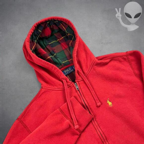 Ralph Lauren Other - Polo Ralph Lauren Zip Hoodie Small Red Plaid Lined Vintage Jacket Y2K Gold Pony